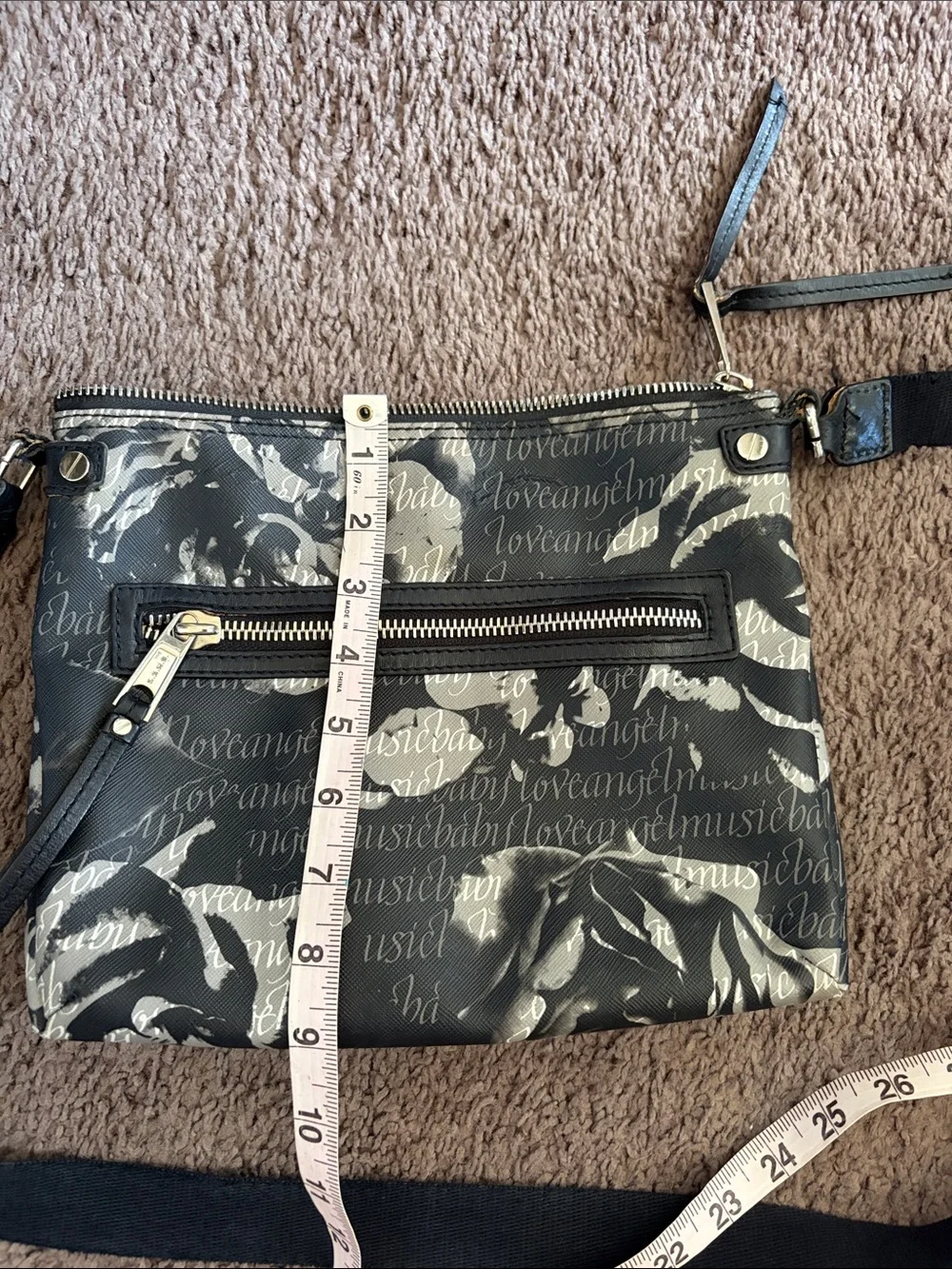 LAMB Gwen Stefani Black Rose Print Crossbody Bag - adjustable strap